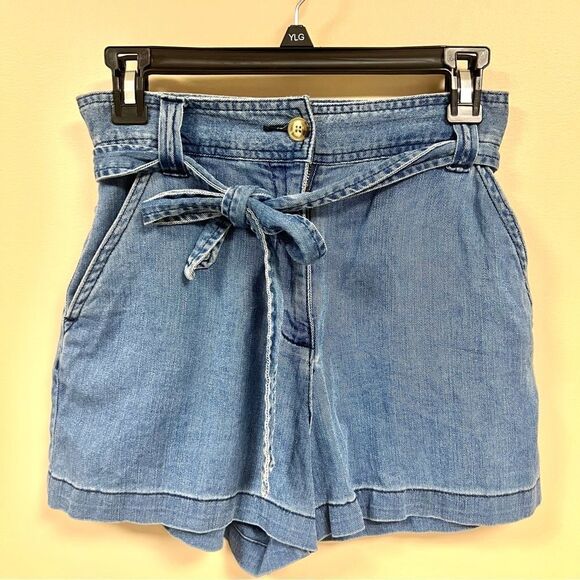 Wilfred Free tie front denim high waisted shorts Sz 2 - Picture 1 of 5